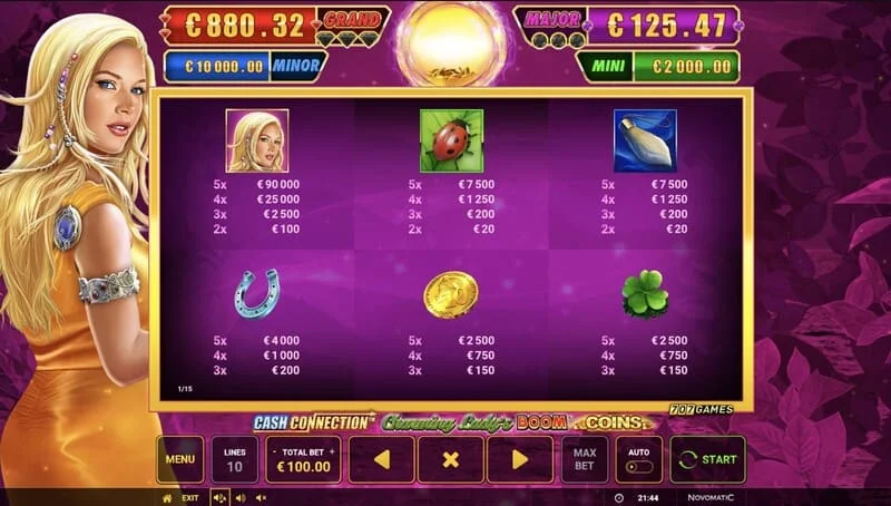 Cash Connection - Charming Lady's Boom Coins - มินิเกม Boom Spins บนตารางที่ขยายออก