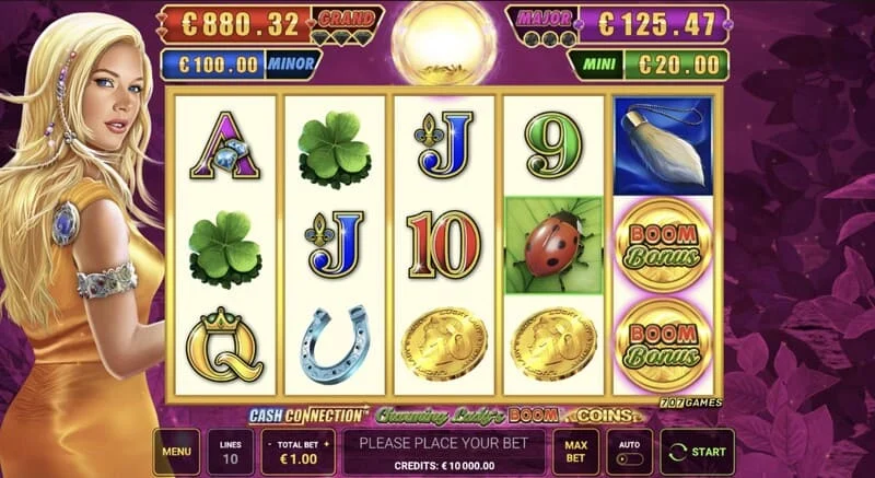 Cash Connection - Charming Lady's Boom Coins - ตาราง 5×3 พร้อมสัญลักษณ์นำโชค